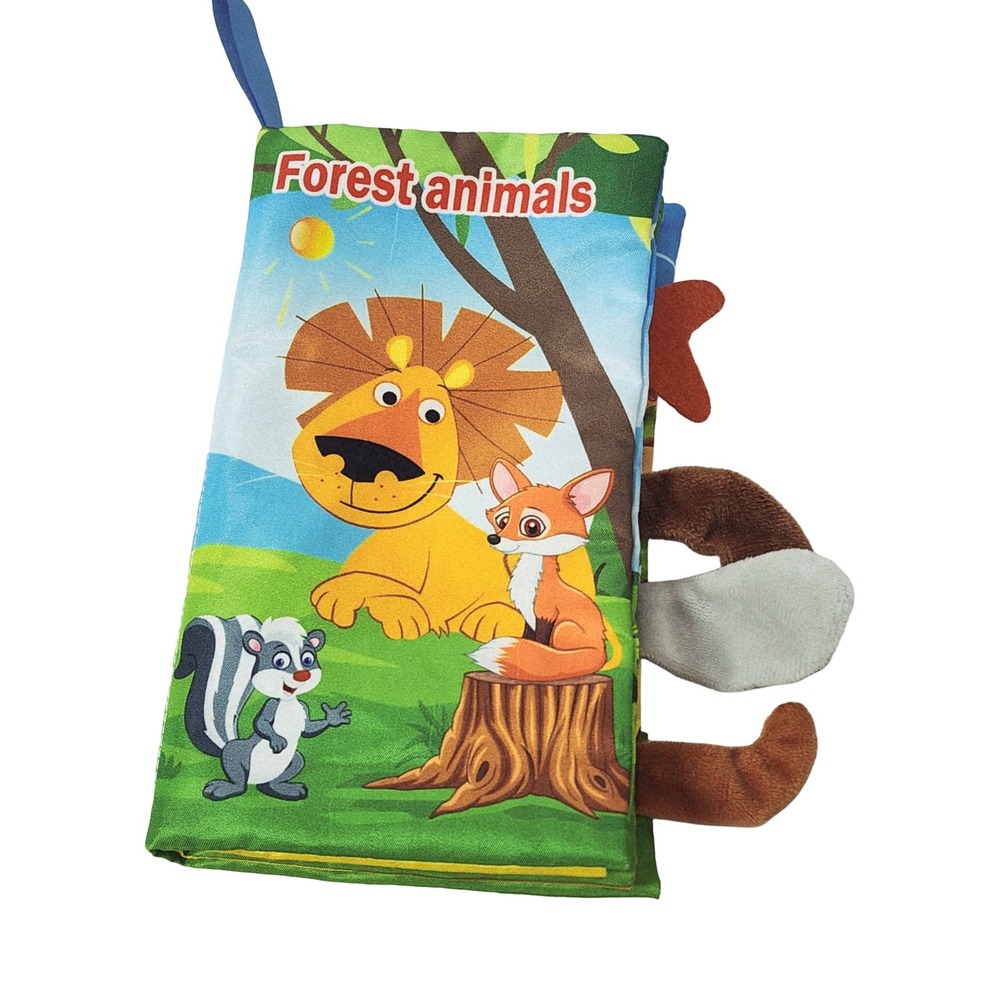 Forest Animals Soft Cloth Baby Book with 3D Plush Tails Sensory Interactive Toy